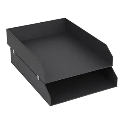 Image of Bigso Box of Sweden Set 2 Letter Tray for the Office Stackable Desk Storage Papers, Documents etc Two Tier Fibreboard Filing and System Dark Grey
