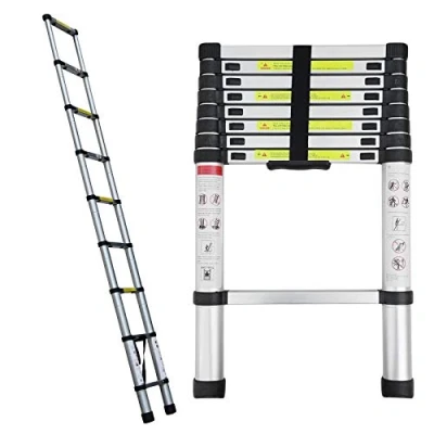 Image of 2.6M 8.5FT Retractable Ladders Telescopic Multi Purpose Aluminum Extending Collapsible EN131 Standard 150KG Max Load for Household Office