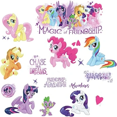 Image of RoomMates RMK3551SCS My Little Pony The Movie Peel &amp; Stick Wall Decals with Glitter, Multicolor, 8&quot;