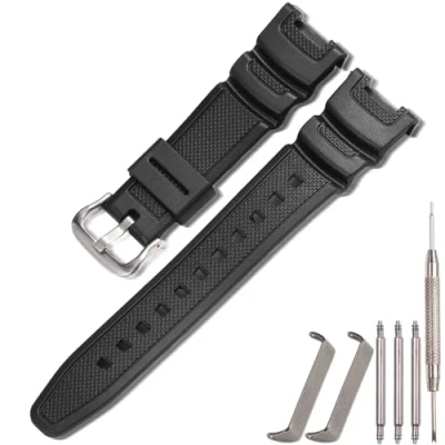 Image of XBHSW Resin Strap Compatible with Casio SGW100 SGW 100 Mens Sports Waterproof Rubber Watch Band Replacement Bracelet(Black silver buckle)