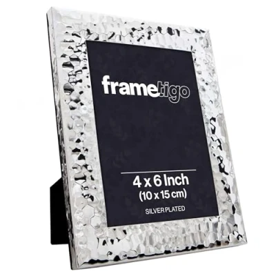 Image of Frametigo Silver Plated Hammered Photo Frame Fits Size 4&quot;x6&quot; (10x15cm)