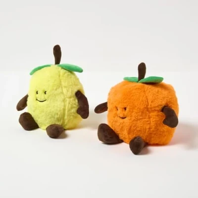 Image of Homescapes Weighted Fabric Door Stop, Decorative Cute Fruits, Set of 2, Heavy Novelty Doorstop, Polyester &amp; Sand, Indoor Decoration for Home