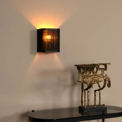 Image of Lucide Tagalog wall light made of rattan, black/natural