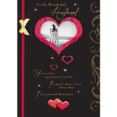 Image of Piccadilly Greetings Traditional Birthday Card Husband 10 x 7 inches,Black
