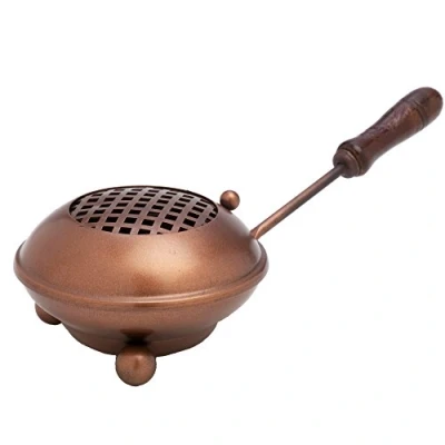 Image of NKlaus incense pan iron with wooden handle burner handmade 11cm round 7556