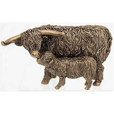 Image of Shudehill Giftware Small Bronze Highland Cow and Calf Ornament