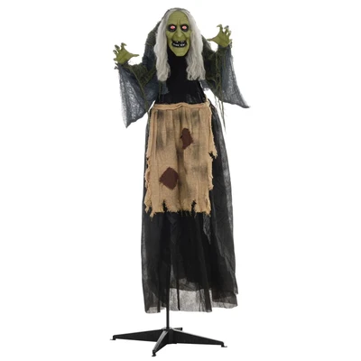 Image of HOMCOM Halloween Witch Animatronic Prop with Sound Activated