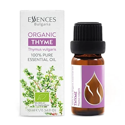 Image of Essences Bulgaria Organic Thyme Essential Oil 10ml Thymus vulgaris 100% Pure and Natural Undiluted Therapeutic Grade Family Owned Farm Steam Distilled Non GMO Vegan