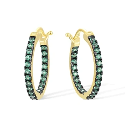 Image of Santuzza 925 Sterling Silver Huggie Hoop Earrings 0.79 CT Green Spinel Cuff Pierced Earring (Gold Plated)