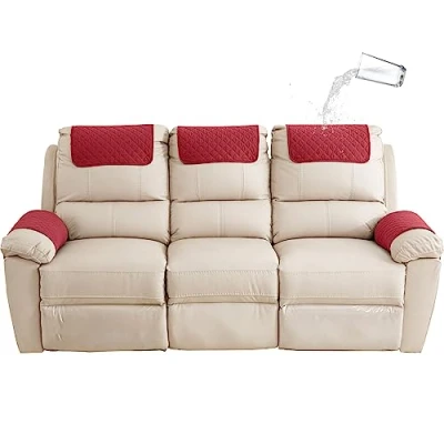 Image of GYHH Sofa Armrest Cover, Headrest Cover for Recliner Chair Arm Cover,Armchair Slipcover Nonslip Quilted Furniture Protector Pets Leather Couch (Red,3 Seat 5 pc)