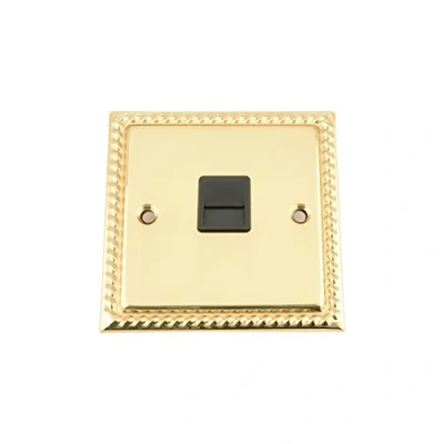 Image of Master Telephone BT Plug Socket Polished Mirror Brass Georgian Black Insert