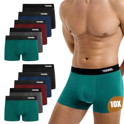 Image of YESWEL Mens Boxers 10 Pack, Cotton Retro Boxer Shorts, Breathable Underwear Briefs, No Itchy Labels Underpants Multicolor01(XL)
