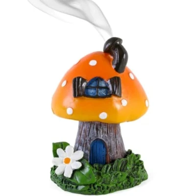 Image of Something Different Vibrant Orange Toadstool House Design Incense Cone Holder 11.5cm x 8.5cm (1 Pc) Eye catching Perfect Ambience Enhancer for Home &amp; Office