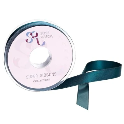Image of SR SUPER RIBBONS®™ Full Reel 10mm Double Faced Satin Ribbon, 20 Metres on Teal Green