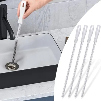 Image of Alyvisun, 4Pcs Sink Cleaning Brush, Drain Unblocker Tool Flexible Brushes Dredge Snake for Kitchen Bathroom and Pipe Overflow, 45cm