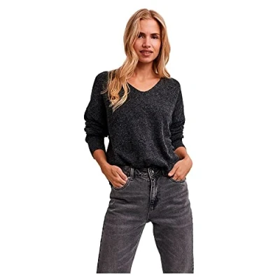 Image of Vero Moda Women&#039;s VMDOFFY LS V Neck Blouse GA Boo Pullover Sweater, Black/Detail:Melange, XS