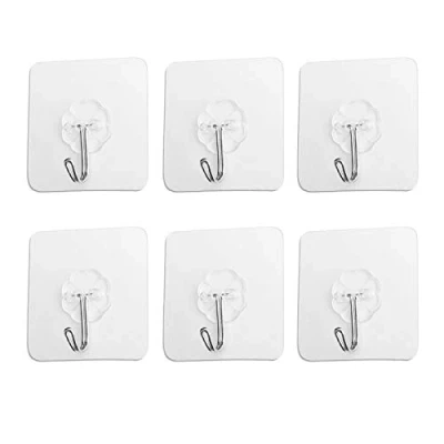 Image of FANGZIDM 6PCS Adhesive Hooks No Nails Waterproof Wall Hangers for Coats Scarfs Towels Bags Keys in Bathroom Kitchen Office