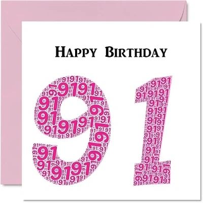 Image of Fun 91st Birthday Cards for Woman Shapecloud Happy Card Great Grandad Grandpa Nanny Grandma Nan Gran Granny Dad Mum, 145mm x Greeting Cards,