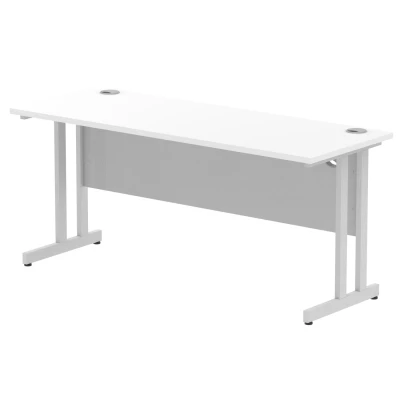 Image of Impulse 1600 x 600mm Straight Office Desk White Top Silver Cantilever Leg