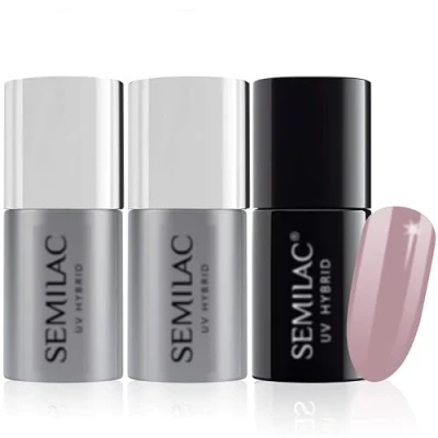 Image of Semilac Base Coat, Top Coat &amp; UV Gel Colour Polish. Long Lasting, Chip Resistant Easy To Apply. 057 Nude Beige Rose Nail Varnish. Perfect For Manicure or Pedicure.
