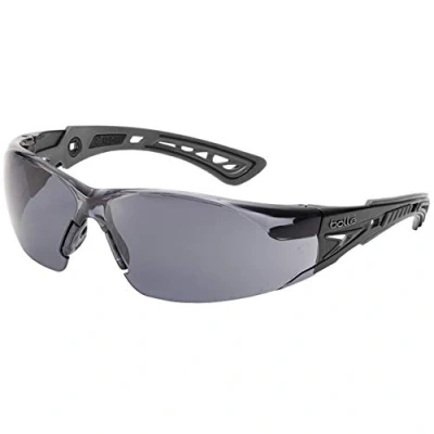 Image of Bolle Safety Rush+ Glasses, Black &amp; Grey Frame, Smoke Lenses