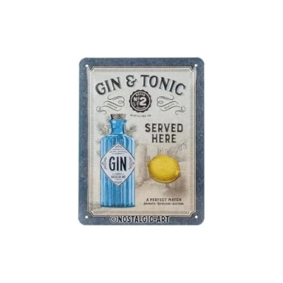 Image of Nostalgic Art Gin &amp; Tonic Served Here Retro Tin Sign Gift Idea for Beer Fans Metal Vintage Design Decoration 15 x 20 cm
