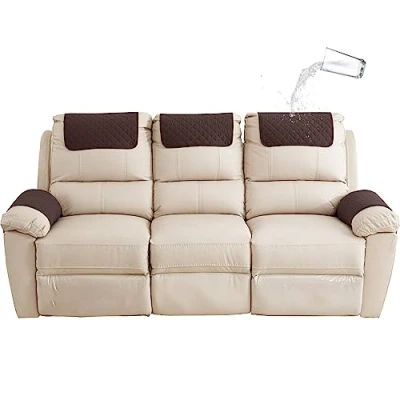 Image of GYHH Sofa Armrest Cover, Headrest Cover for Recliner Chair Arm Cover,Armchair Slipcover Nonslip Quilted Furniture Protector Pets Leather Couch (Coffee,3 Seat 5 pc)