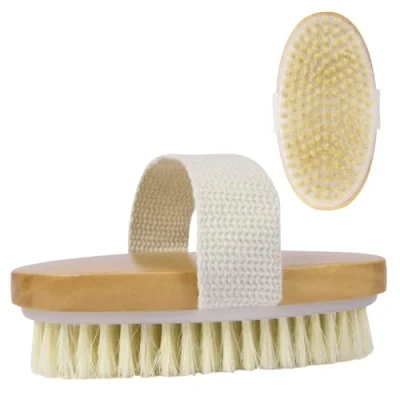 Image of URAQT 2PCS Body Brush, Natural Bristle Shower Dry Brushing Back Scrubber for Exfoliating, Massage, Improve Blood Circulation Cellulite