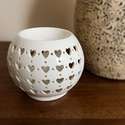 Image of SIL Love Heart Cut Out Oil Burner Ceramic Tealight Holder