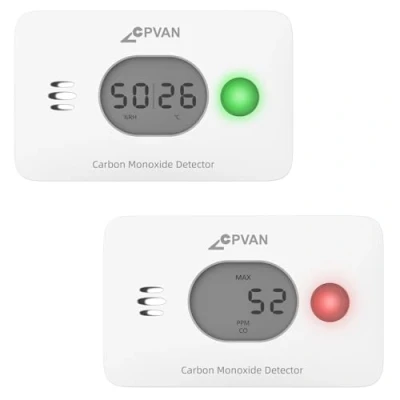 Image of CPVAN Wireless 3 in 1 Carbon Monoxide Detector with Temperature &amp; Humidity, Alarms for Home Safety, CO Alarm 10 Years Life, EN 50291, Replaceable Batteries. 2 Pack