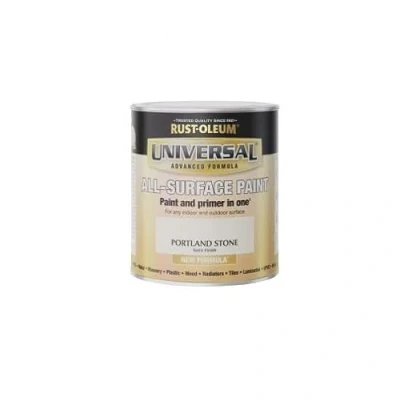 Image of Rust Oleum Universal All Surface Brush on Paint Satin Portland Stone 250ml