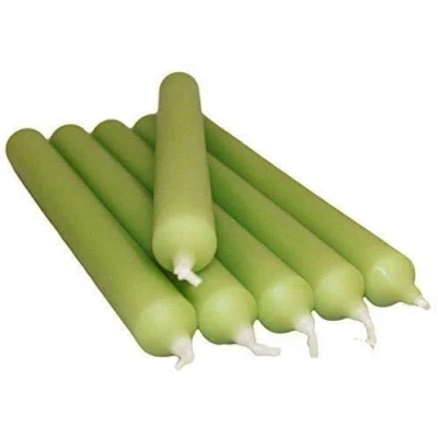 Image of REQUISITE NEEDS Pack of 10 x Colourful Paraffin Wax Dinner Stick Candles (Olive Green)