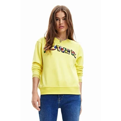 Image of Desigual Power Logo Beaded Sweatshirt 23SWSK01 1000 Yellow