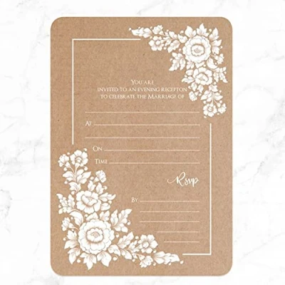 Image of Dotty about Paper Romantic Flowers Evening Invitation Pack of 10 Invite Envelopes Included. Perfect for A Rustic Or Floral Themed Wedding Delicate Bohemian Beauty, Flower Motif (203)