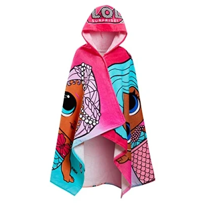 Image of LOL Surprise Dolls Hooded Girls Bath Towel 100% Cotton Childs Pink Poncho Large Beachtowel Bathing Kids Swimming Wrap