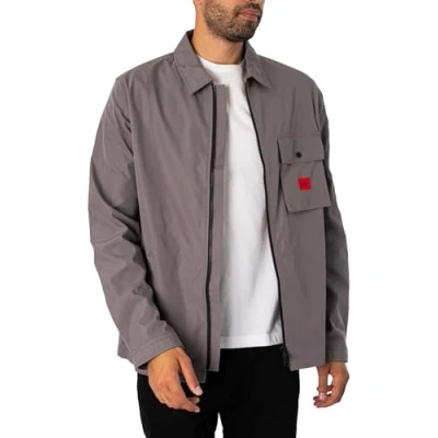 Image of HUGO Men&#039;s Cotton Mix Canvas Zip Up Overshirt, Moonrock Grey, L