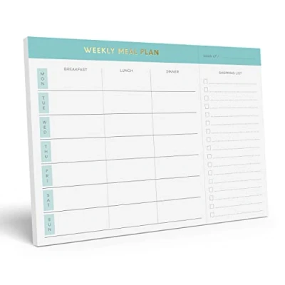 Image of Sweetzer &amp; Orange Weekly Meal Planner and Grocery List Magnetic Notepad. Teal 10x7 Planning Pad with Tear Off Shopping List. Plan Menu Food for Weight Loss or Dinner Family!