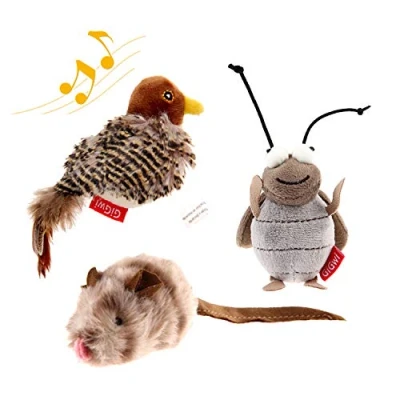 Image of GiGwi Interactive Cat Toys Animal Sound Bird/Cricket/Mouse Squeaking Melody Chaser&amp; for Cats to Play Alone,Funny Squeak Kitten Toy Boredom
