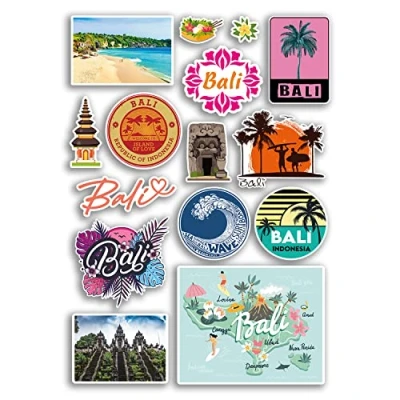 Image of A4 Sticker Sheet Bali Vinyl Stickers Indonesia Landmarks City Beach Flag Map Holiday Suitcase Luggage Scrapbook Culture Travel #78871