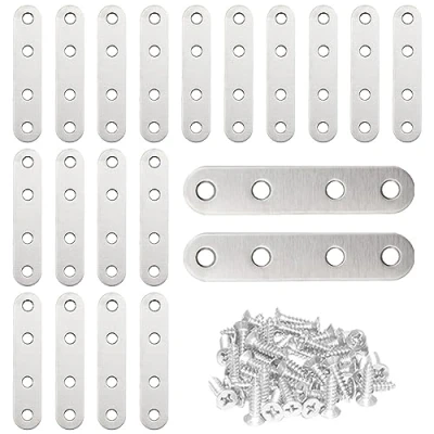 Image of CEEYSEE 20pcs Flat Corner Brace Brackets 76x16mm Stainless Steel Plate Bracket with 80 Screws for Fixing Wood Furniture Tables Chairs Door Window Bookshelves etc(U76)