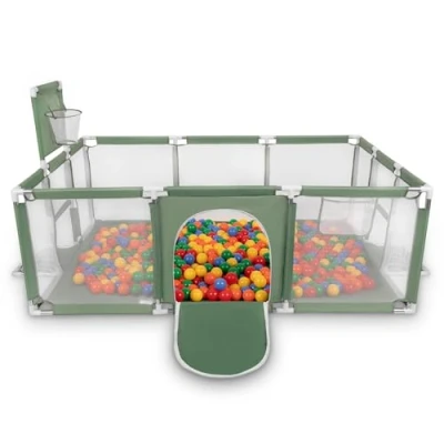 Image of Selonis Baby Playpen Big Size Playground with 100 Balls for Kids, Green:Yellow/Green/Blue/Red/Orange