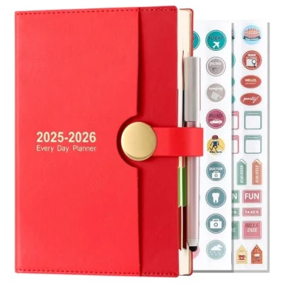 Image of Academic Diary 2025 2026 A5 Page a Day, from August to 2026, 13 Months Daily Planner,Hardcover with Pen (Red)