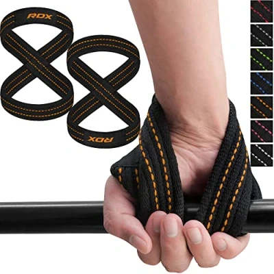 Image of RDX Weight Lifting Straps Figure 8, Anti Slip Strap with cuffs wrist Support for Gym Workout Deadlift Powerlifting Bodybuilding Weightlifting, Fitness Strength Training, Hand Bar Grip Men