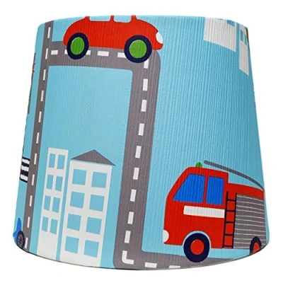 Image of Blue Transport Lampshade Ceiling Light Shade Boys Girls Kids Cars Fire Engine Lorry Bedroom Nursery Accessories Gifts (Ceiling Fitting)