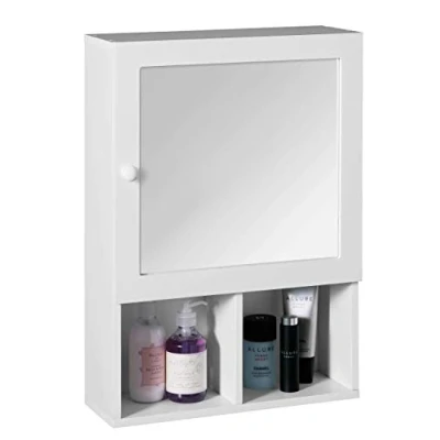Image of Premier Housewares MDF Bathroom Storage Cabinet with Mirror Wall Shelf Door and 2 Compartments White 56h x 40w 15d