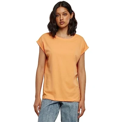 Image of Urban Classics Extended Shoulder Basic Tshirt, Women&#039;s, Size: Small, Papaya