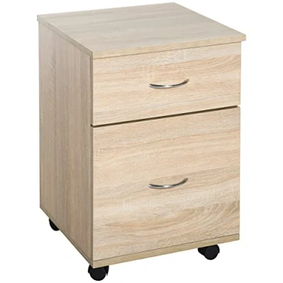 Image of HOMCOM 2 Drawer Filing Cabinet with Wheels, Mobile File for Home Office, Small Printer Stand, Oak