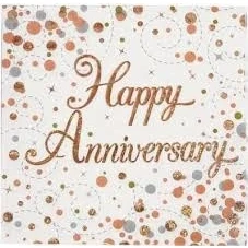 Image of Oaktree Happy Anniversary Fizz Rose Gold 33cm x 3 ply Napkins 16pcs
