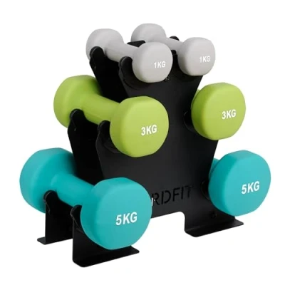 Image of Dumbbell Set with Rack 1kg 3kg 5kg Neoprene Coated Perfect for Women and Beginners by NORDFIT (Dumbbell (1, 3 &amp; pairs))
