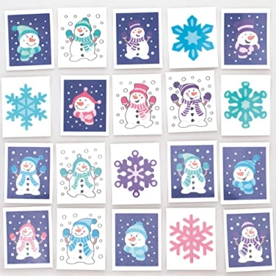 Image of Baker Ross FC281 Jolly Snowman Tattoos Pack of 60, Temporary Tattoos, Fake for Kids, Ideal Party Bag Filler and Small Gifts Children,1.9 inch